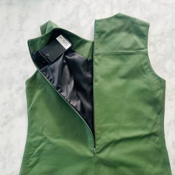 Bod & Christensen Destiny Leather Shift Dress Matte Green NEW Size Medium - Picture 10 of 10